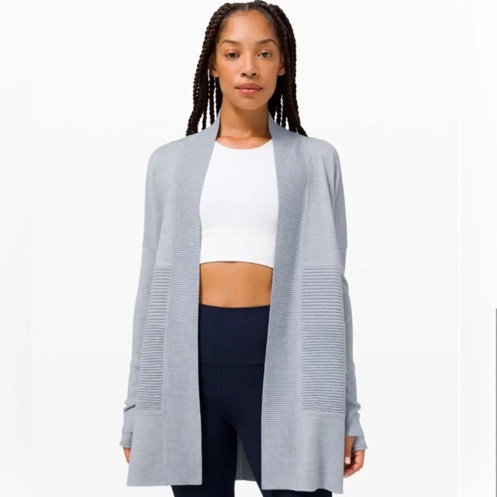 Lululemon Sit In Lotus Merino Wool Cardigan Sweater Heather Starlight Blue